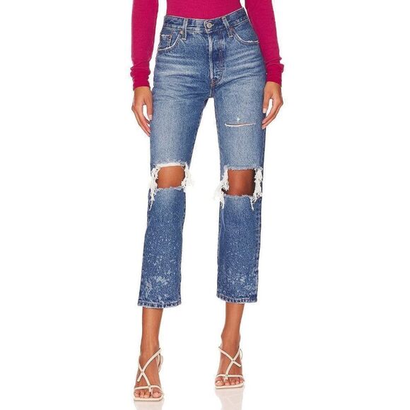 Levis 501 Original Cropped Jeans Womens 26x26 Medium Wash Distressed 362000135 - Picture 1 of 7
